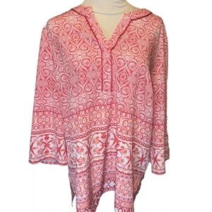 Susan Graver Pink White Blouse Shirt L Top